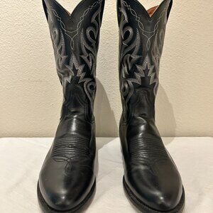Dan Post Men’s Black Leather Cowboy Boots – Western Embroidered, Size 11.5